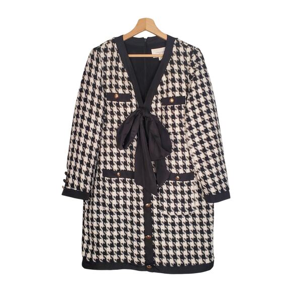 Tuckernuck Pomander Place Coco Tweed Bow Dress Houndstooth Black White Medium - Picture 1 of 12
